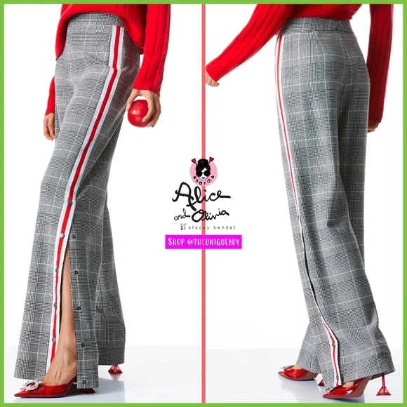 Alice + Olivia Maricruz Plaid Wide Leg Side Snap Pants - Picture 1 of 15